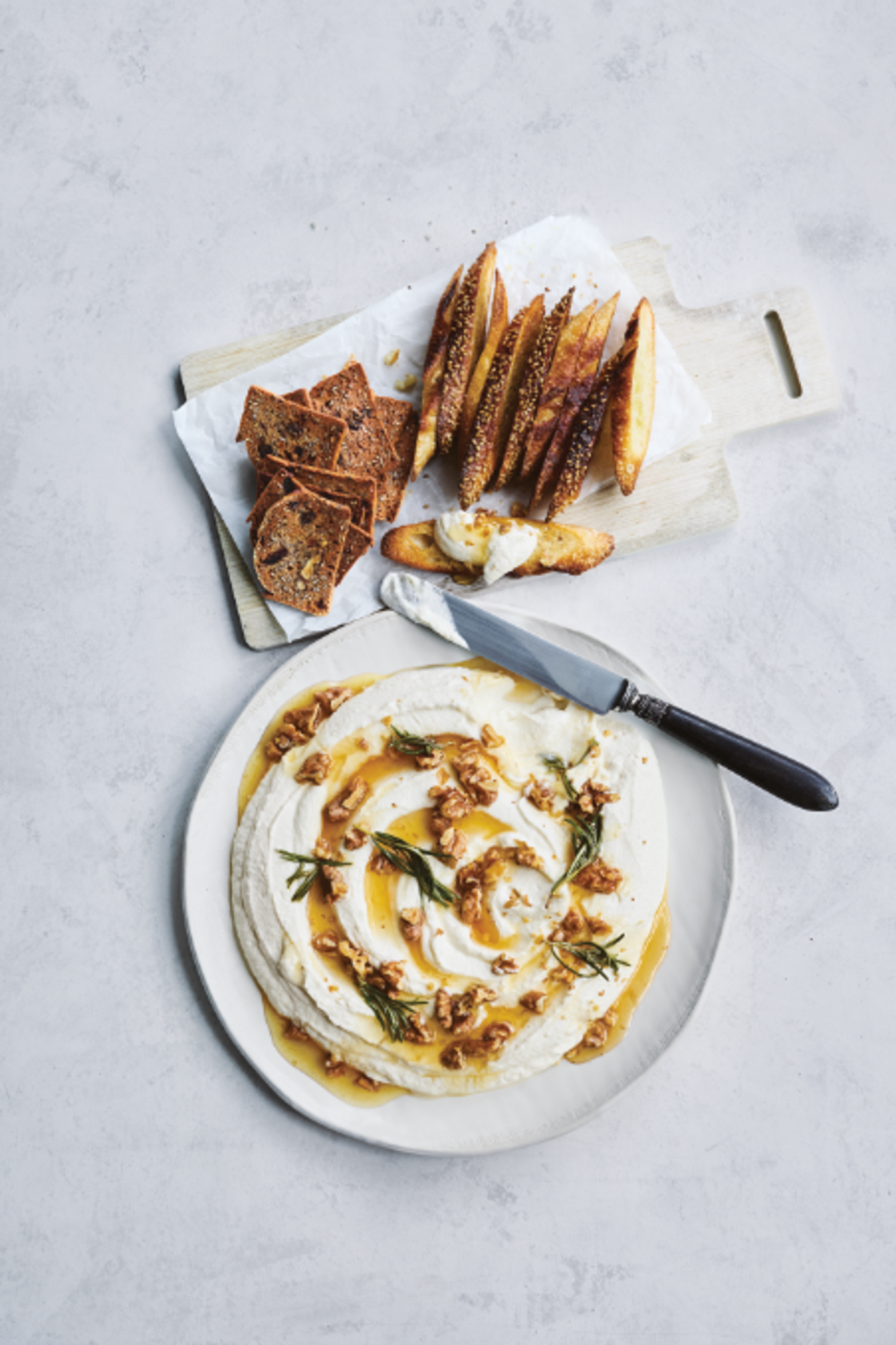 Whipped ricotta with salted honey walnuts