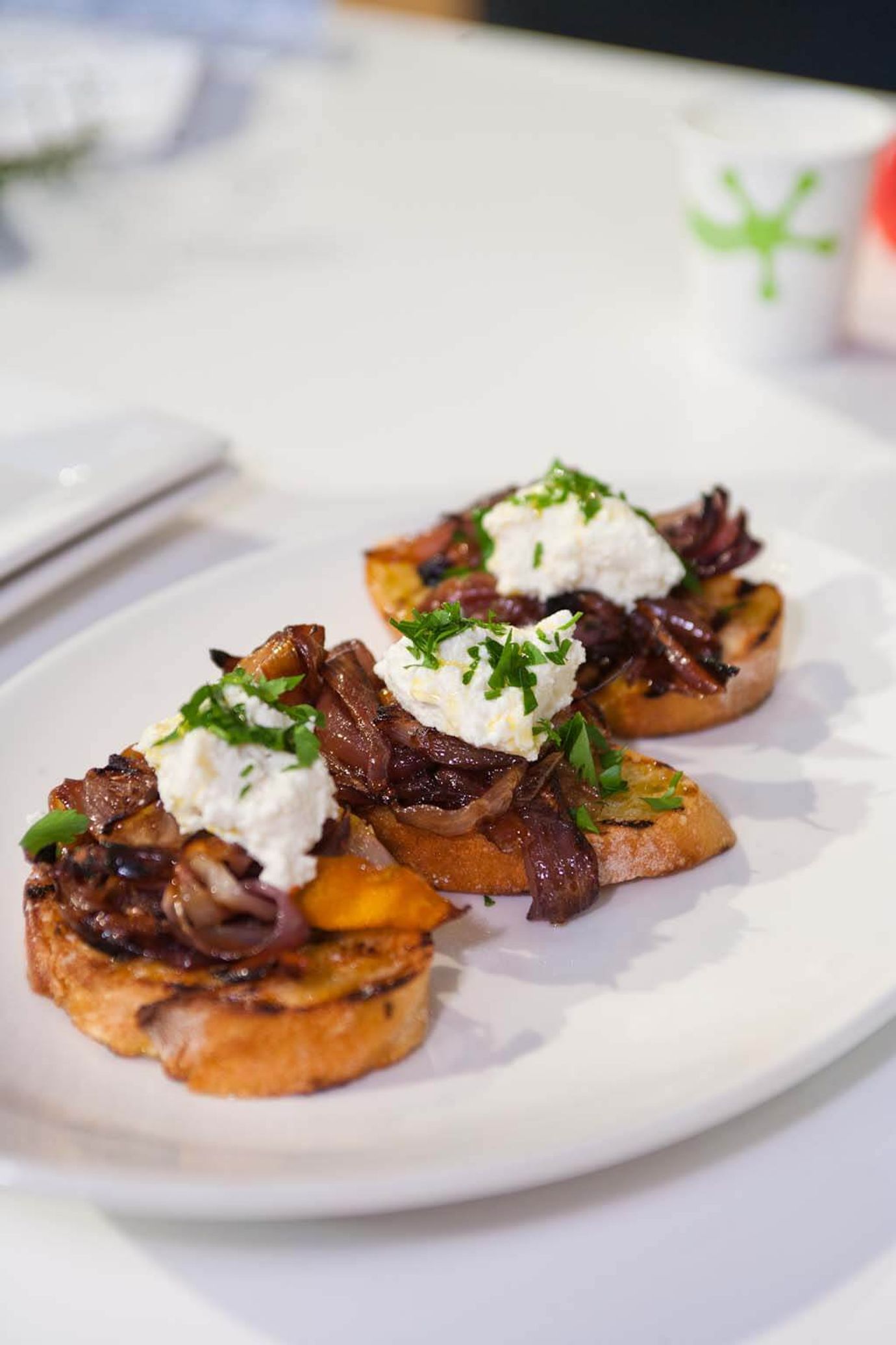 Vino cotto onion bruschetta with ricotta