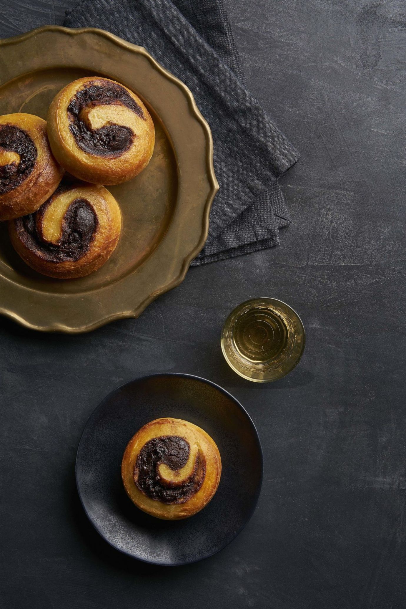 Brioche and chocolate frangipane scrolls