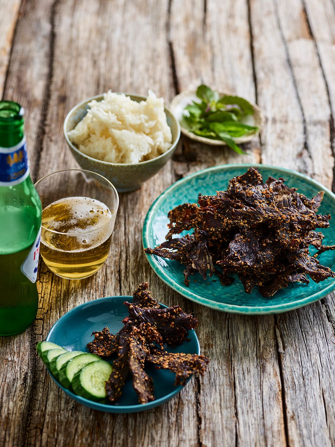 Thai beef jerky with sticky rice