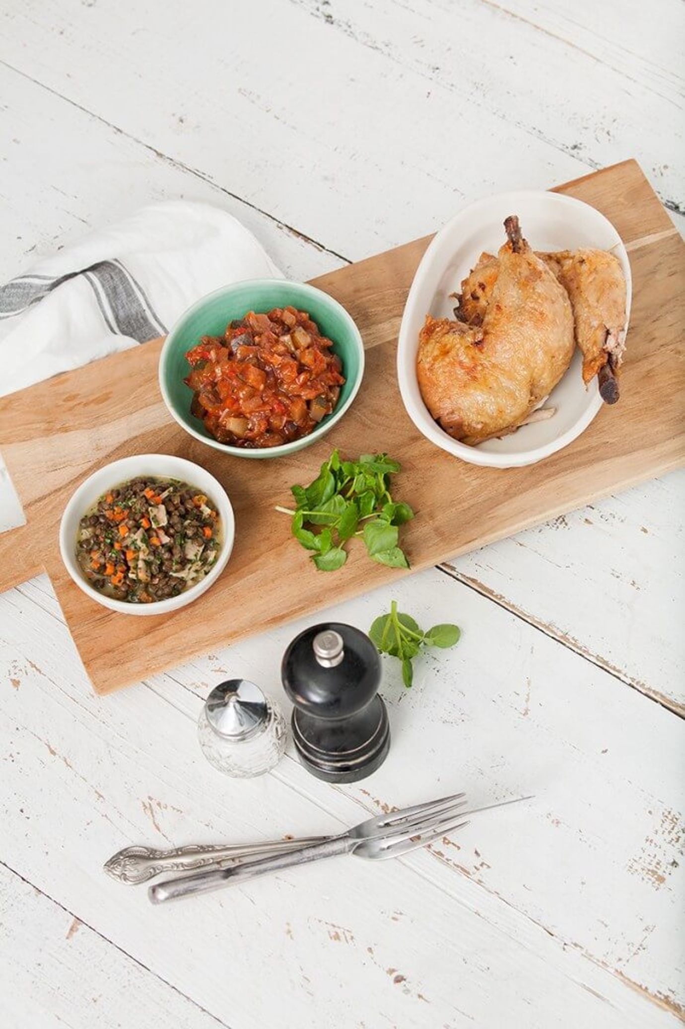 Chicken with lentils and ratatouille