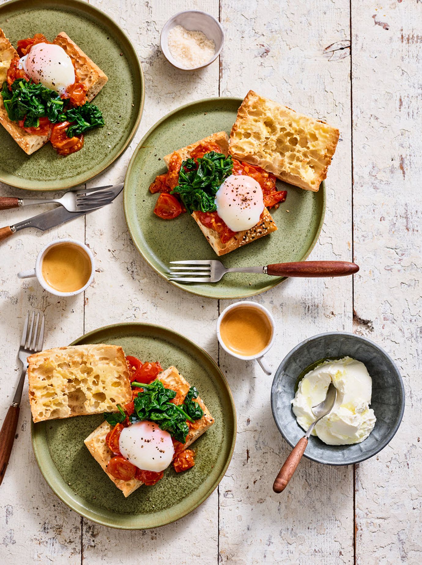 Sous-vide eggs with ‘nduja tomato sauce and labneh