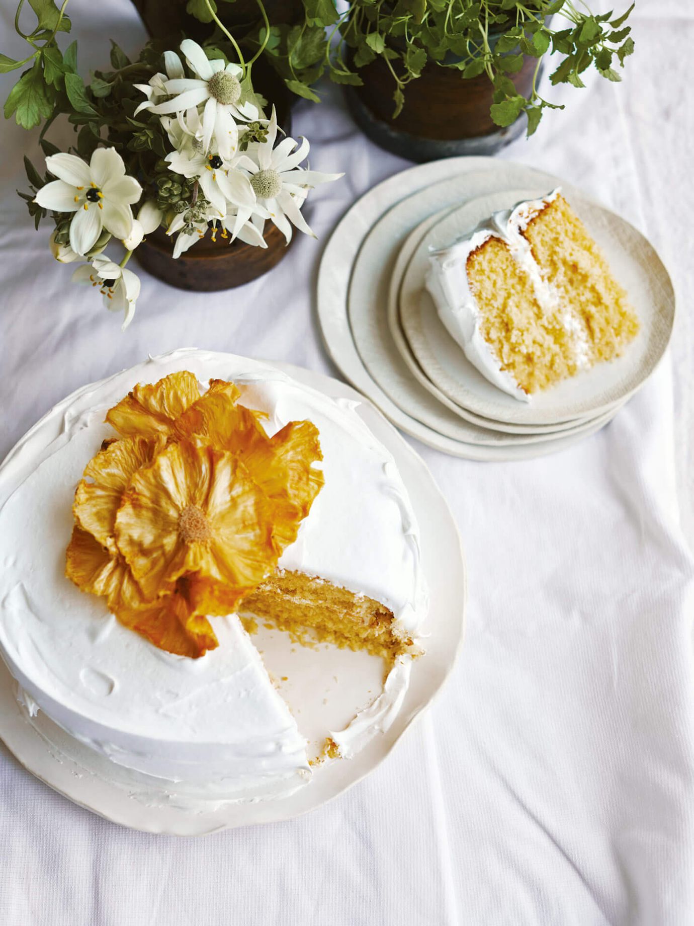 Coconut and lime layer cake with whipped meringue frosting