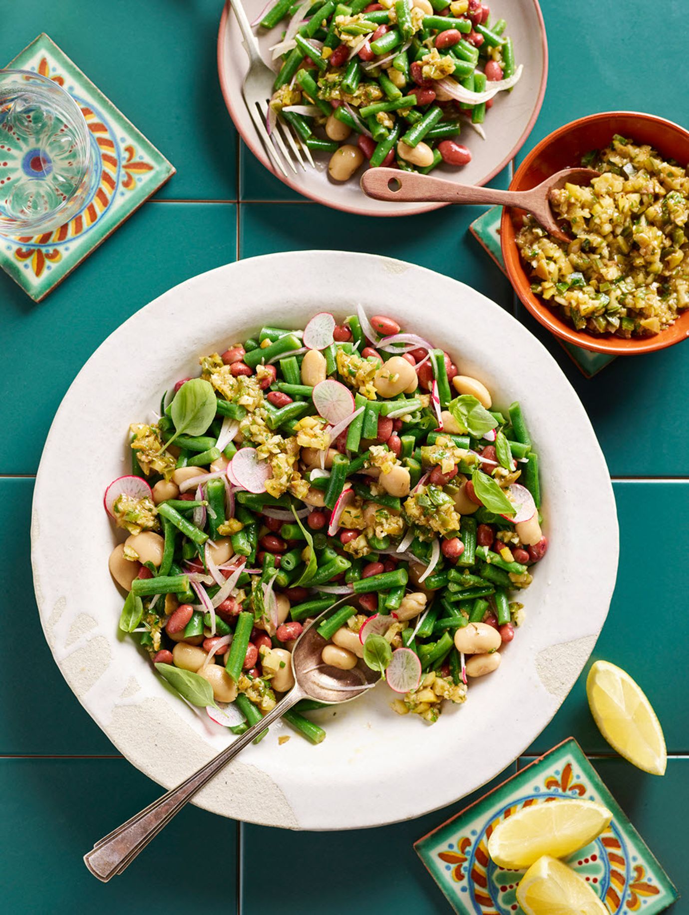 Three bean salad with charred lemon salsa