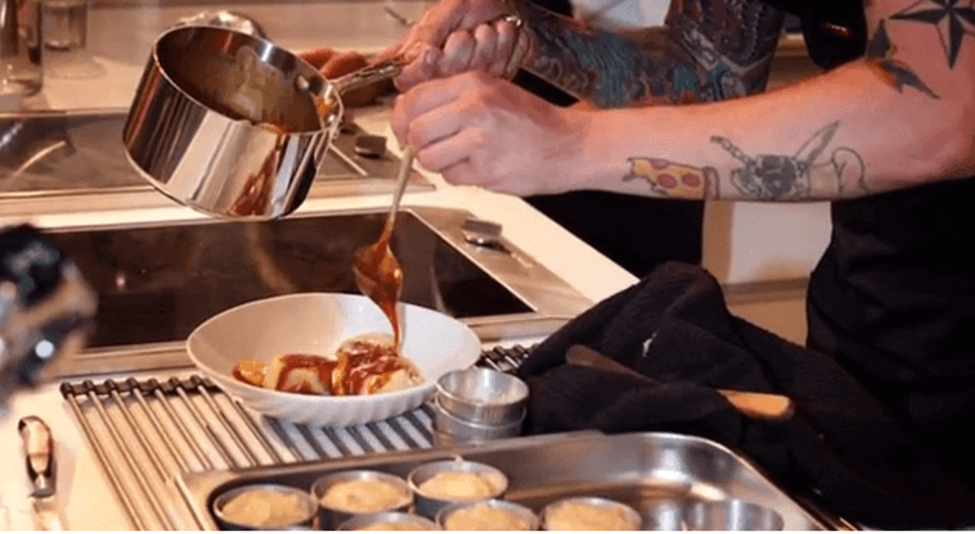 Steamed banana pudding, caramel sauce