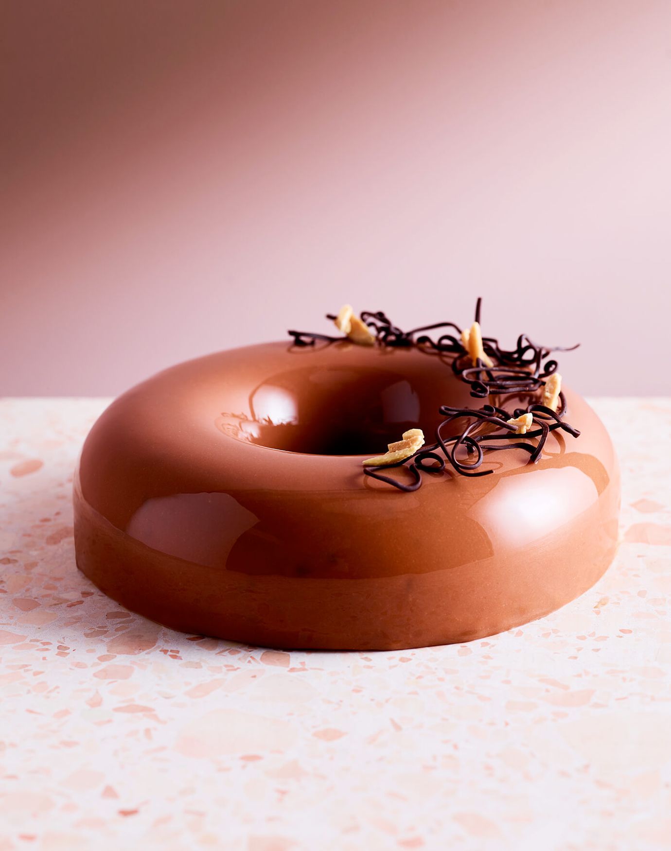 Coffee and hazelnut praline mousse cake