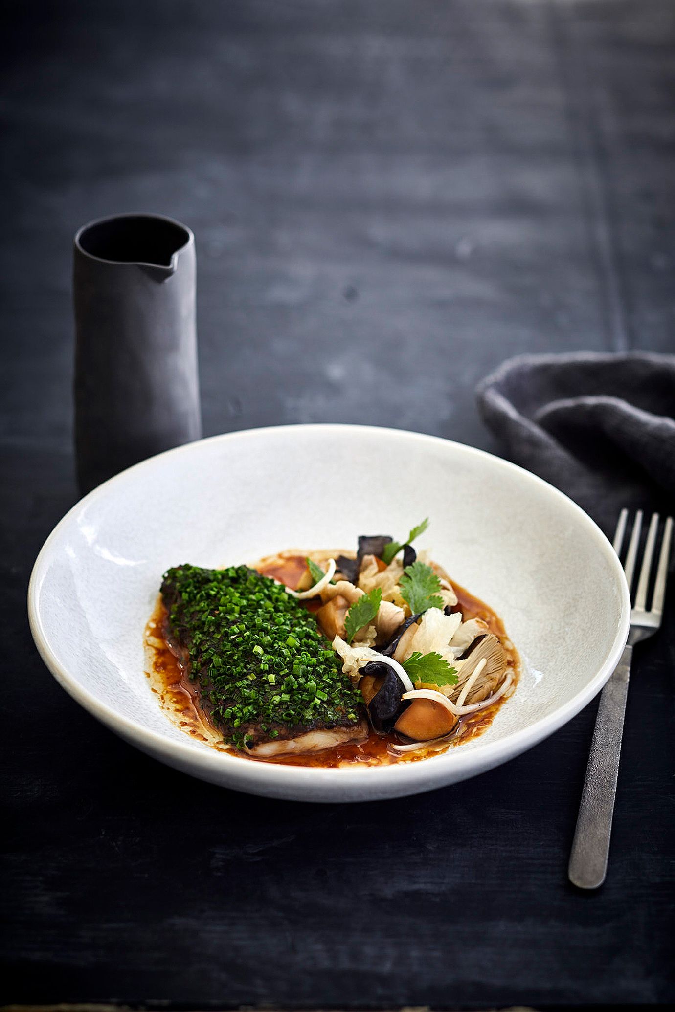 Steamed snapper, black bean, mushrooms, tamari dressing