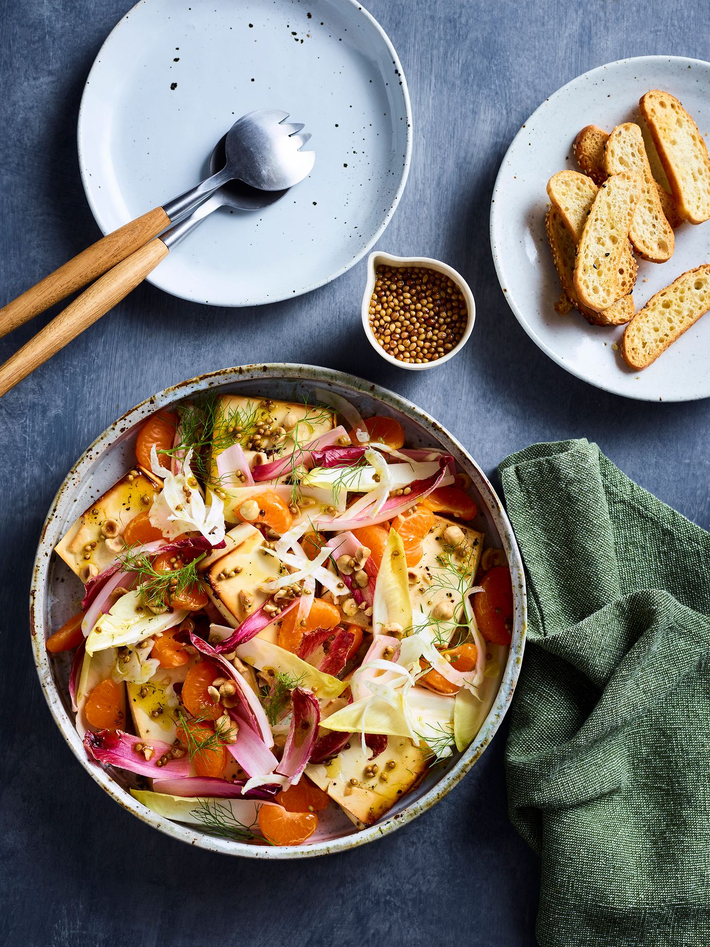 Baked feta with mandarin, fennel and witlof salad