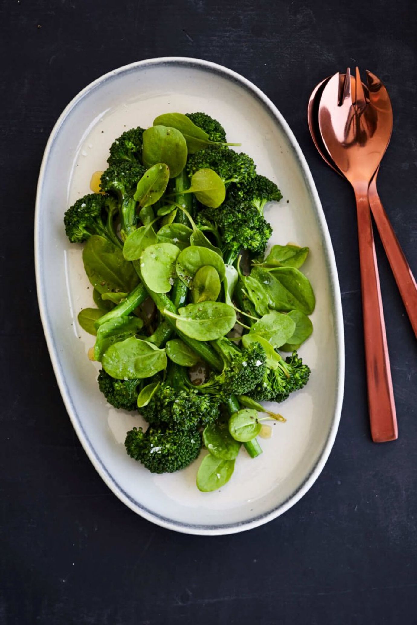 Steamed broccolini and sorrel
