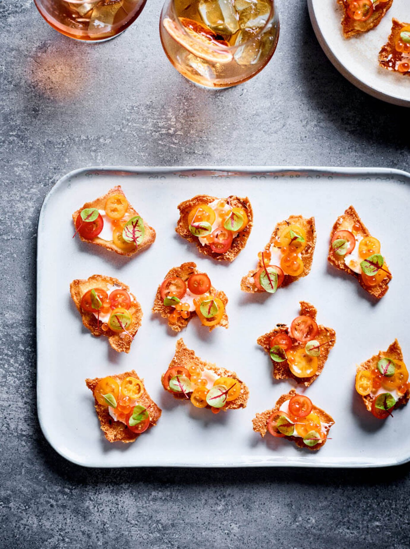 Goat's cheese, tomato, salmon roe, caraway