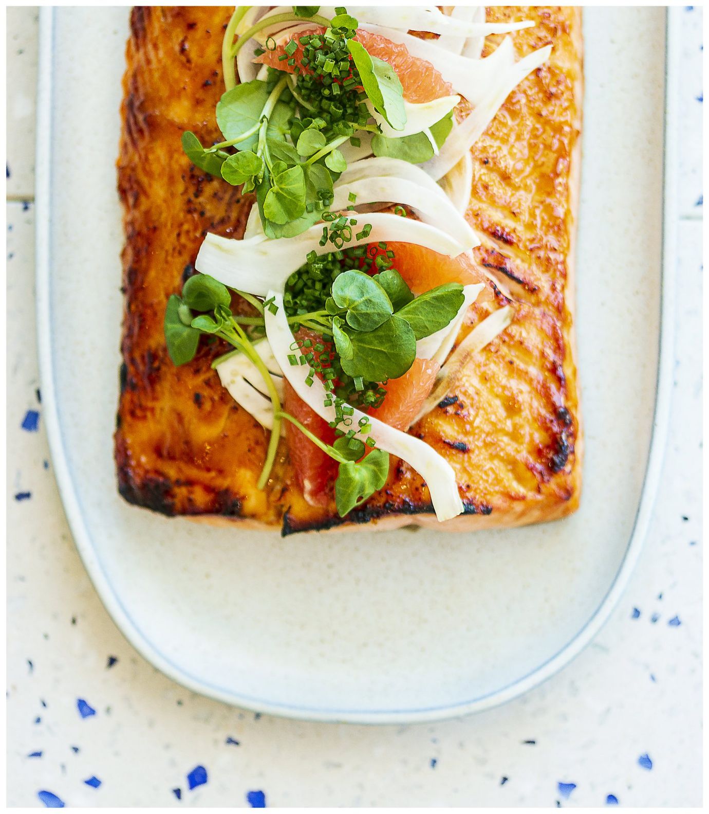 Salmon with orange mustard glaze