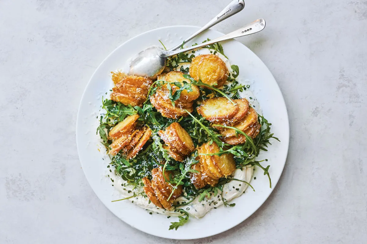 Crispy parmesan-crusted potato and rocket salad