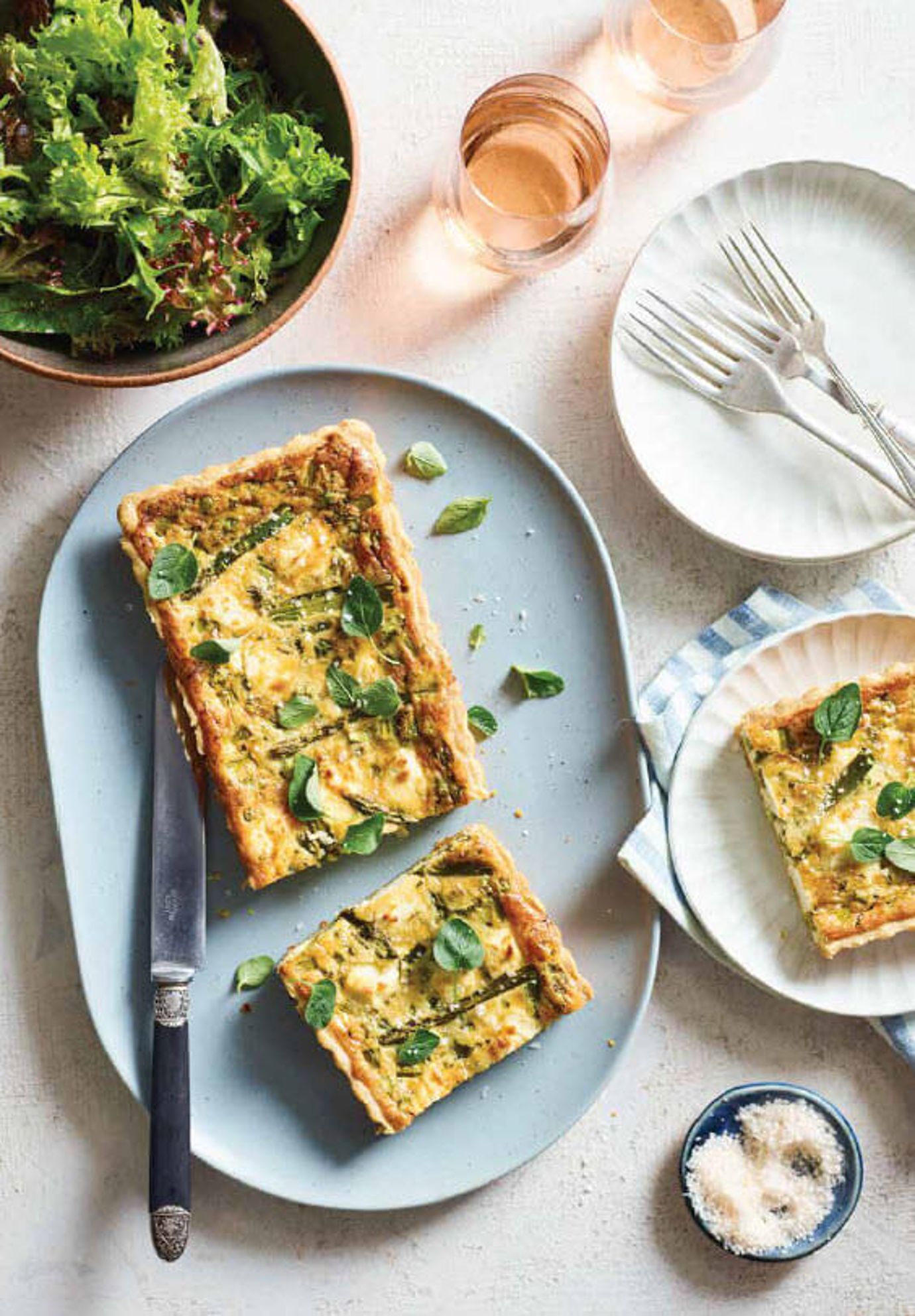Asparagus, pea and goat's cheese tart