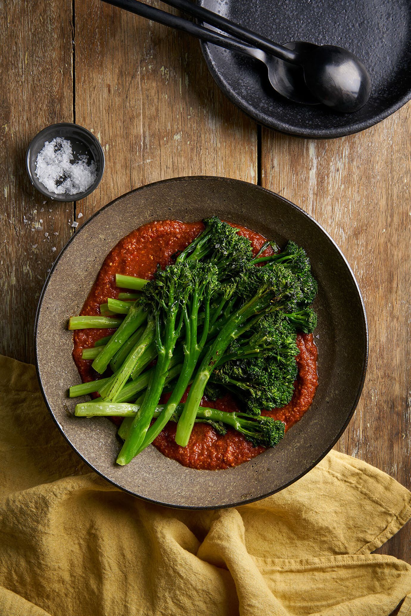 Grilled broccolini with romesco sauce