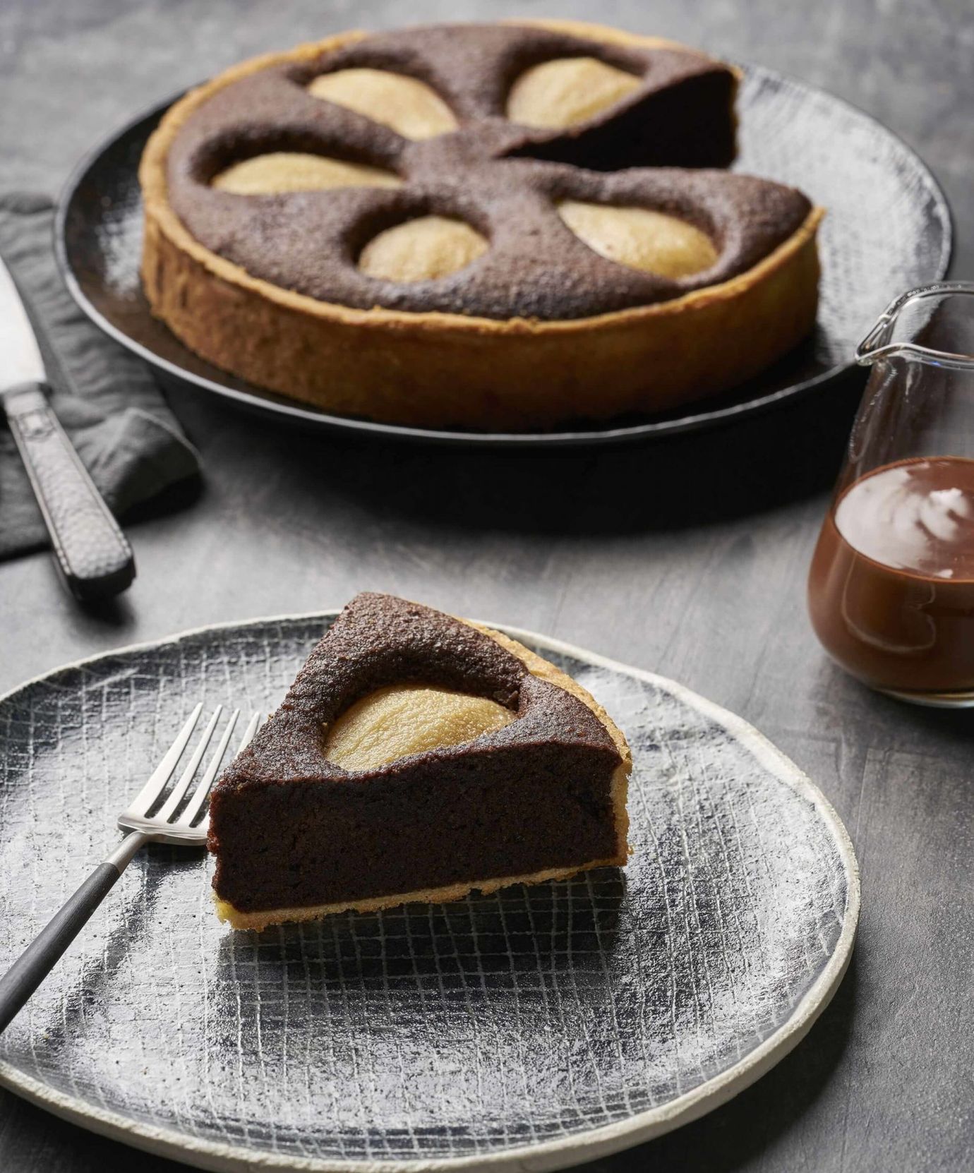 Pear and chocolate frangipane tart