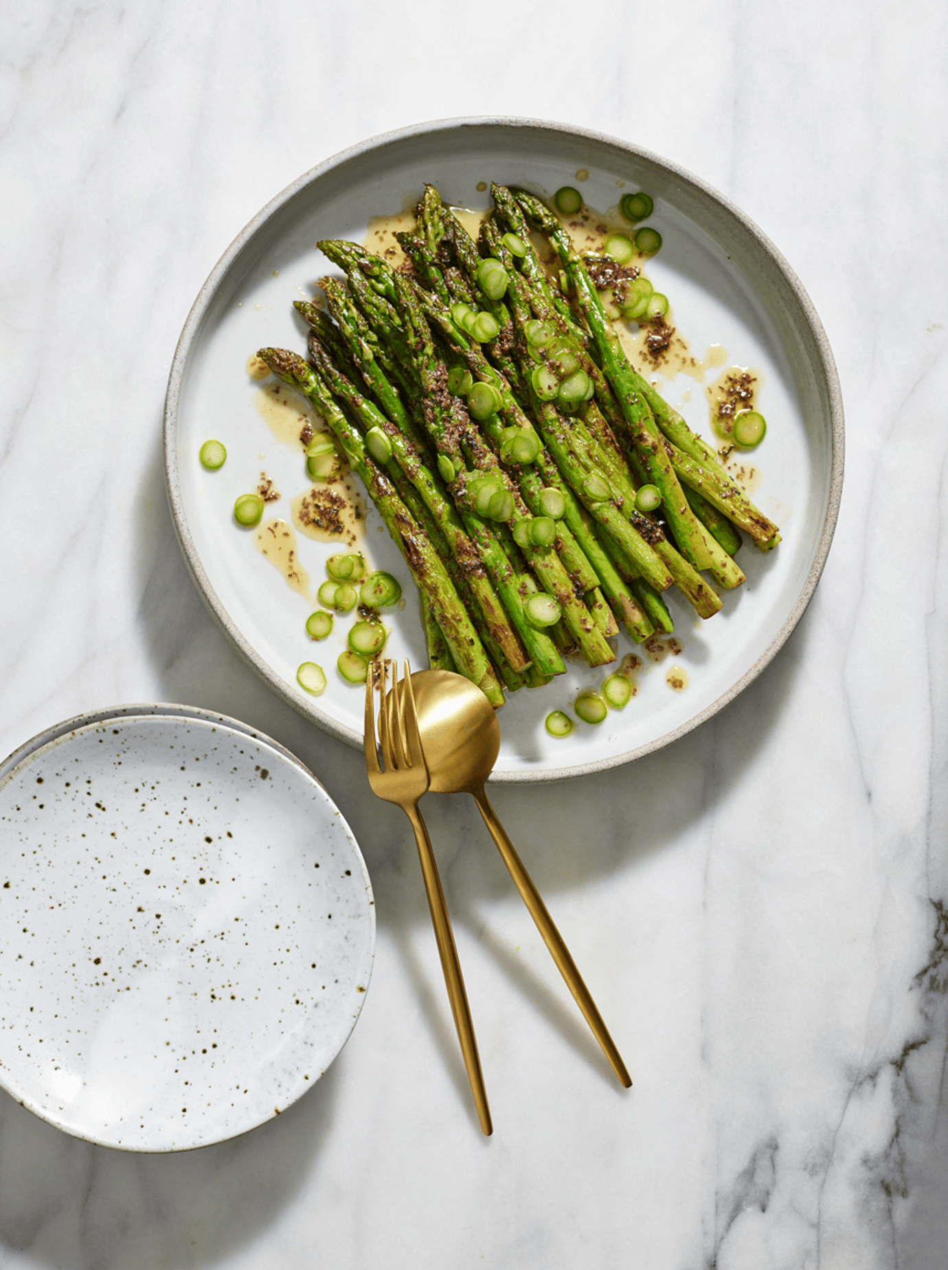 Pan fried asparagus with cultured seaweed butter