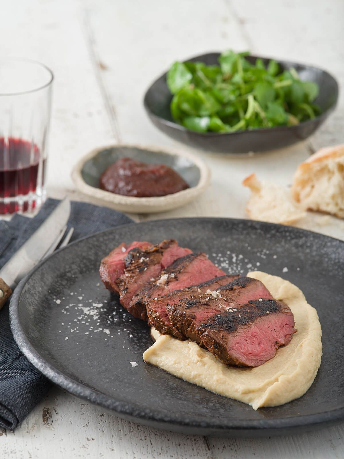 Spiced beef with cauliflower purèe and BBQ sauce