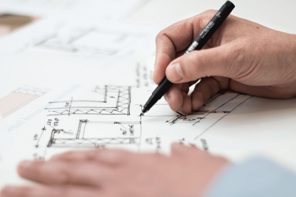 architect planning out a home floorplan