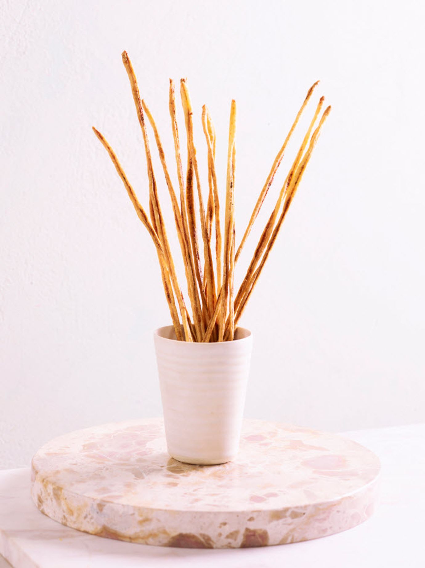 Cheddar straws with native pepper and spring onion salt