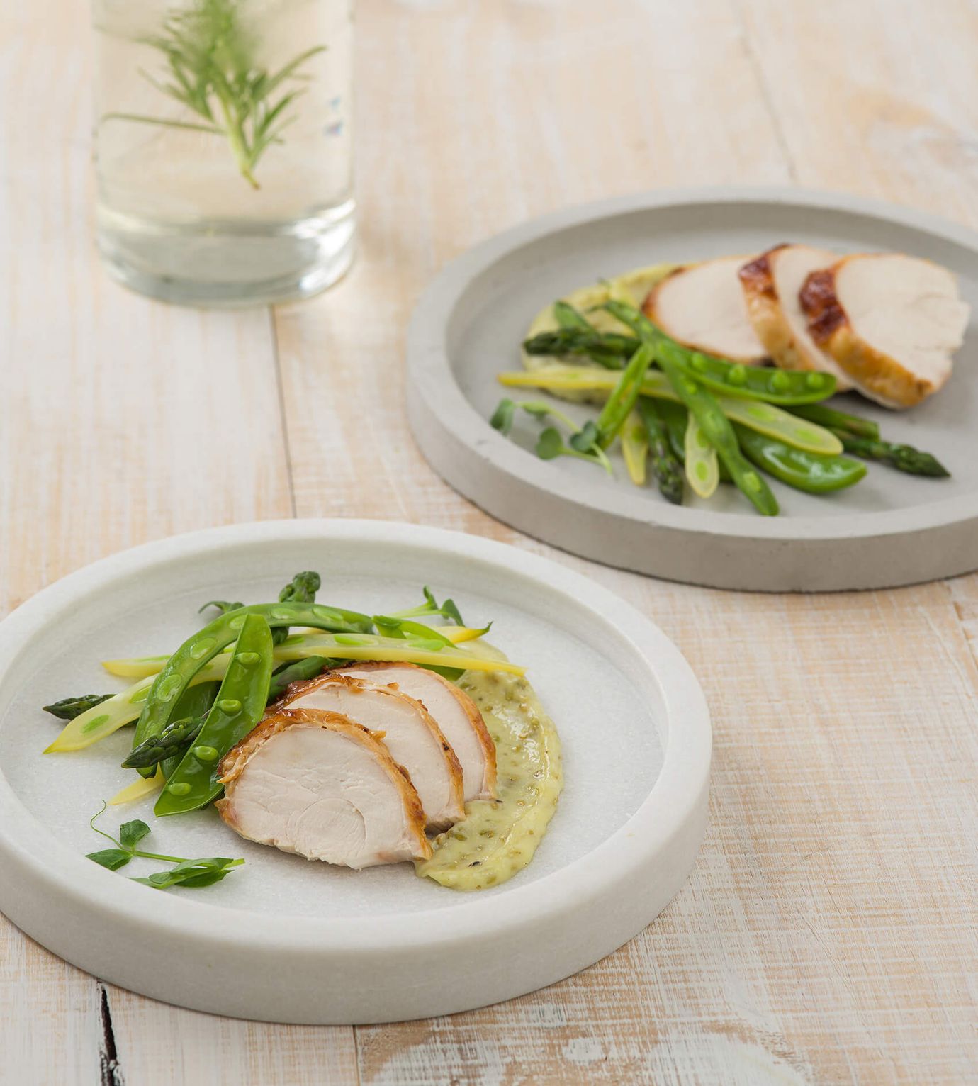 Shio koji chicken with summer vegetables and wasabi