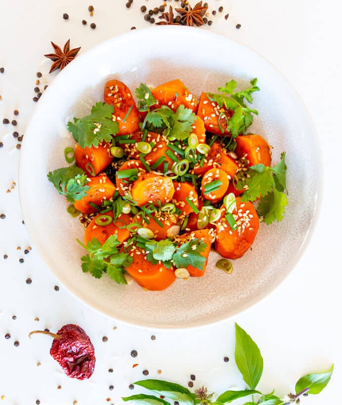 Sous-vide carrots with Sichuan dressing