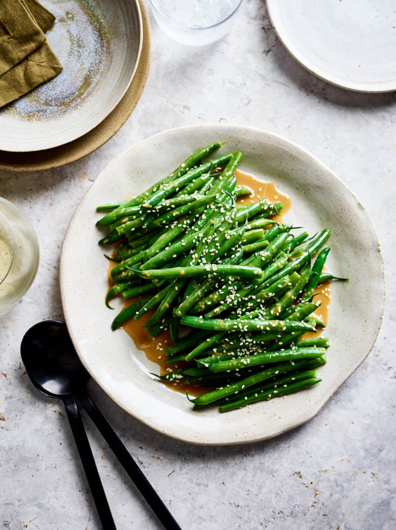 Green beans, ginger, tahini