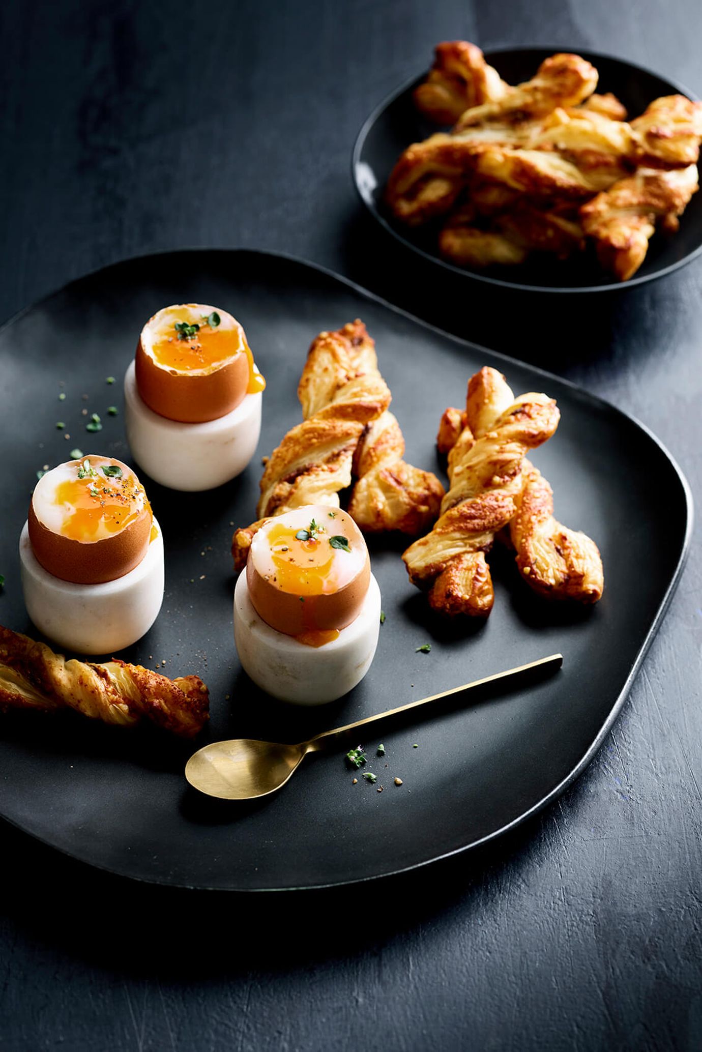 Steamed eggs with anchovy twists