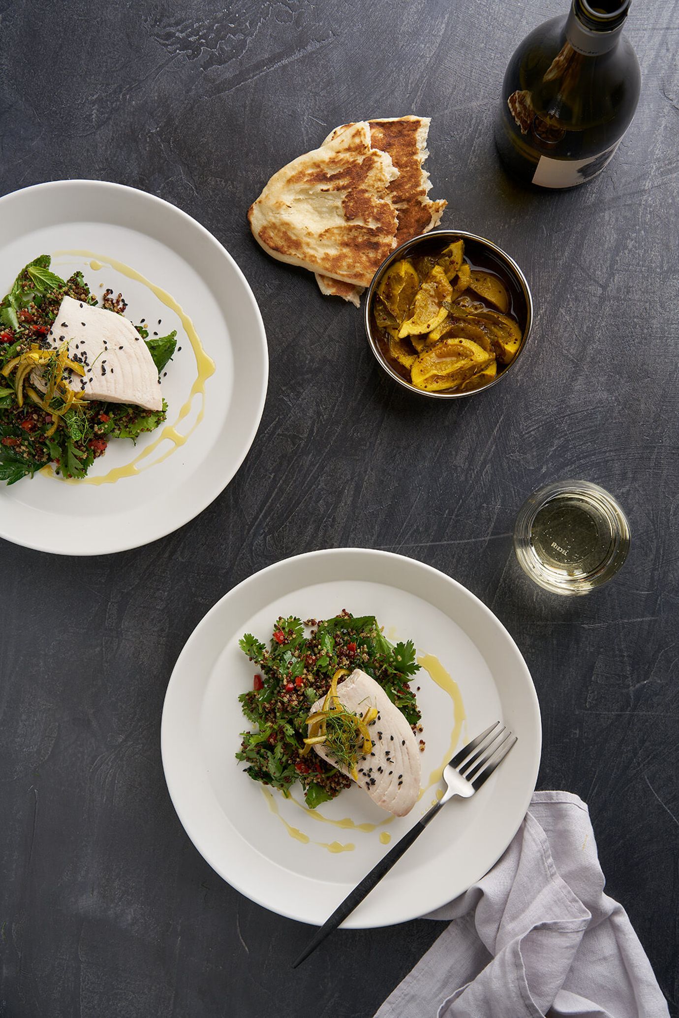 Olive oil poached tuna with fragrant tabouli