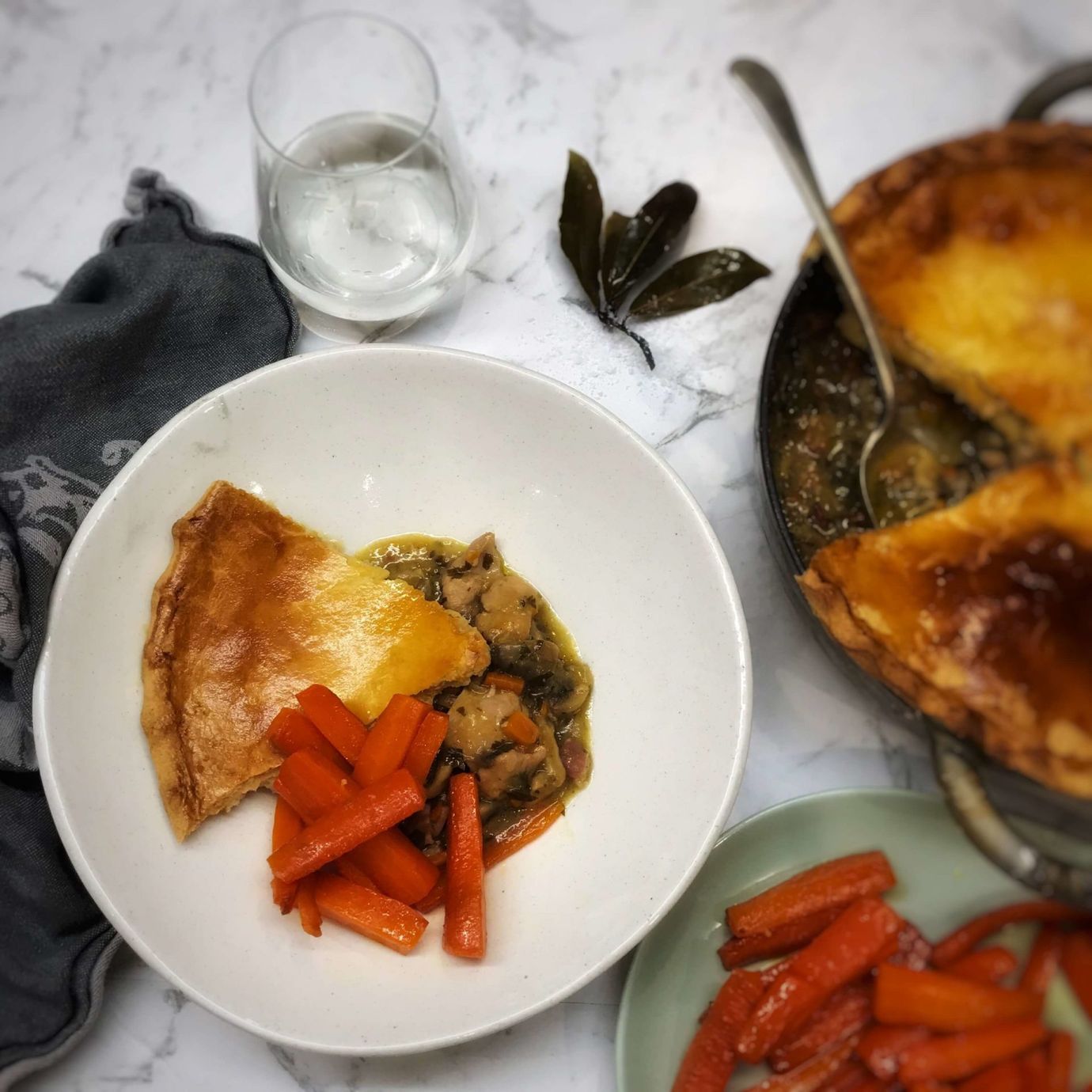 Chicken and riesling pie with bay carrots