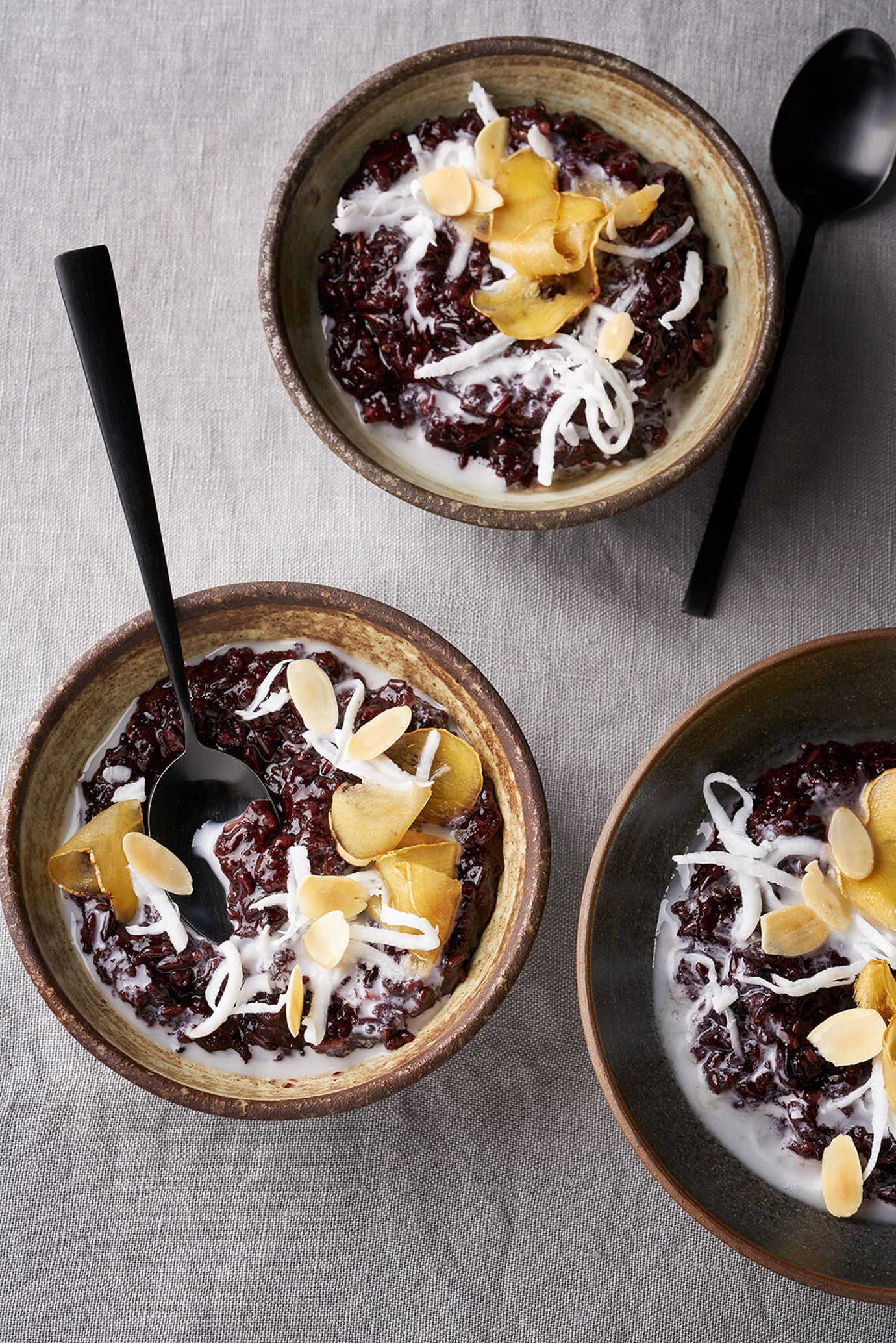 Sticky black rice with coconut cream and ginger syrup