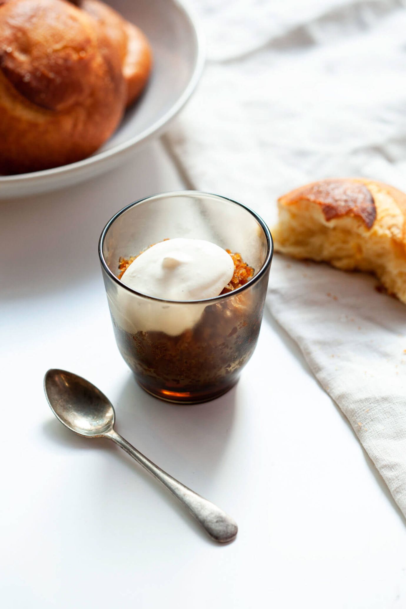 Coffee granita with brioche and soft cream