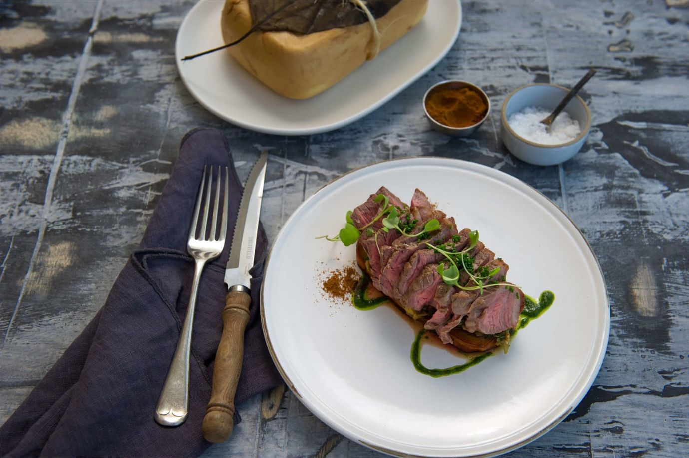 Lamb Rump with Aubergine Caviar and Smoked Mozzarella