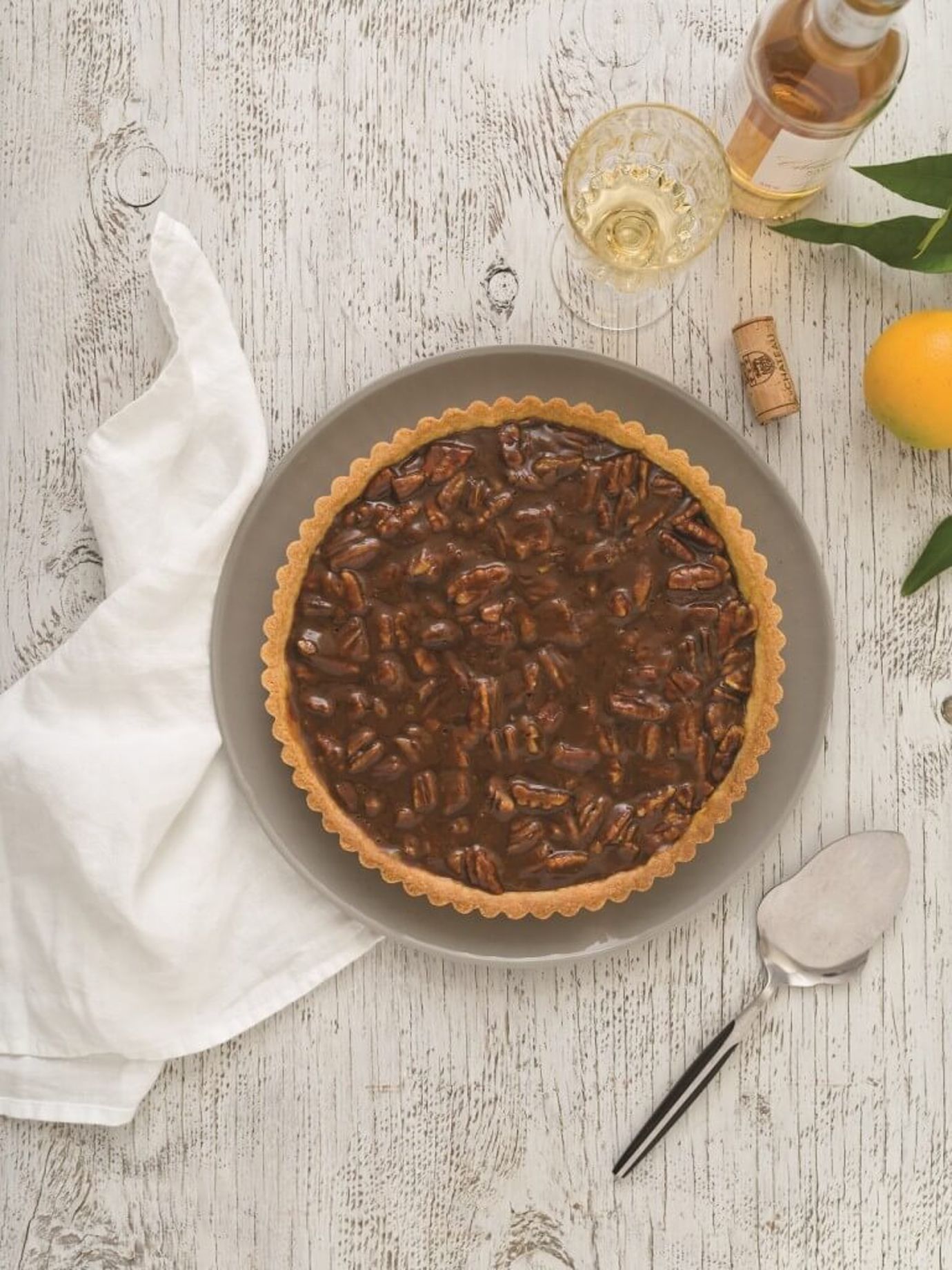 Salted caramel, pecan and orange tart