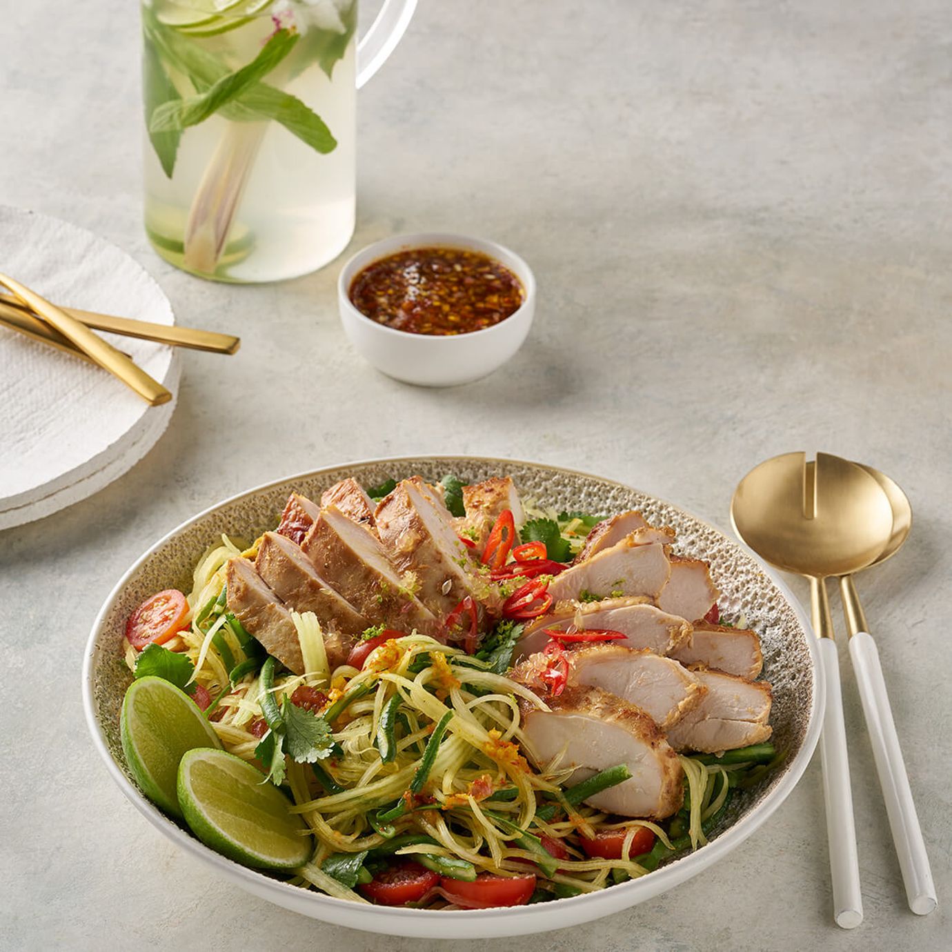 Vietnamese roast chicken, green papaya salad and toasted rice