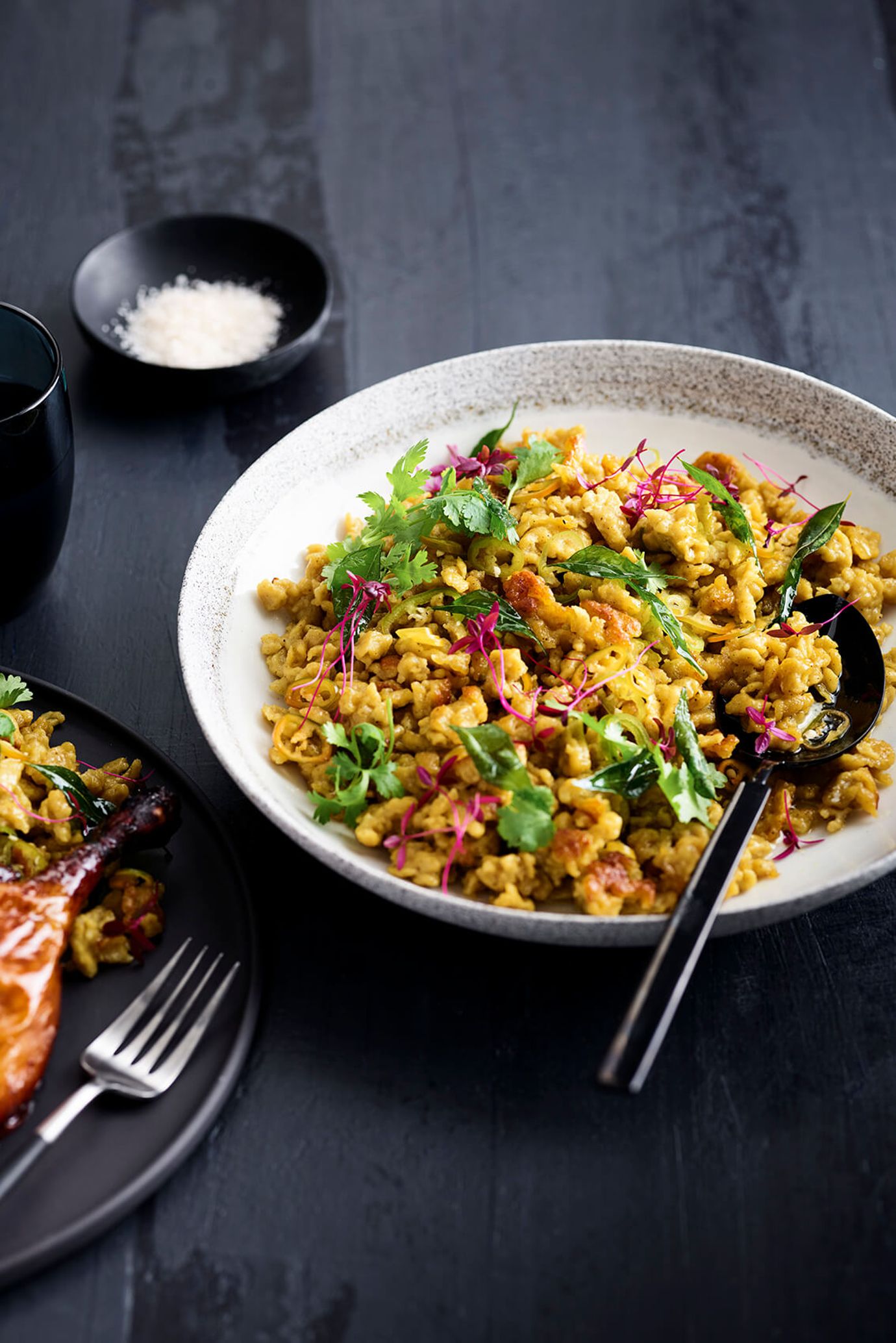 Crispy curried spätzle