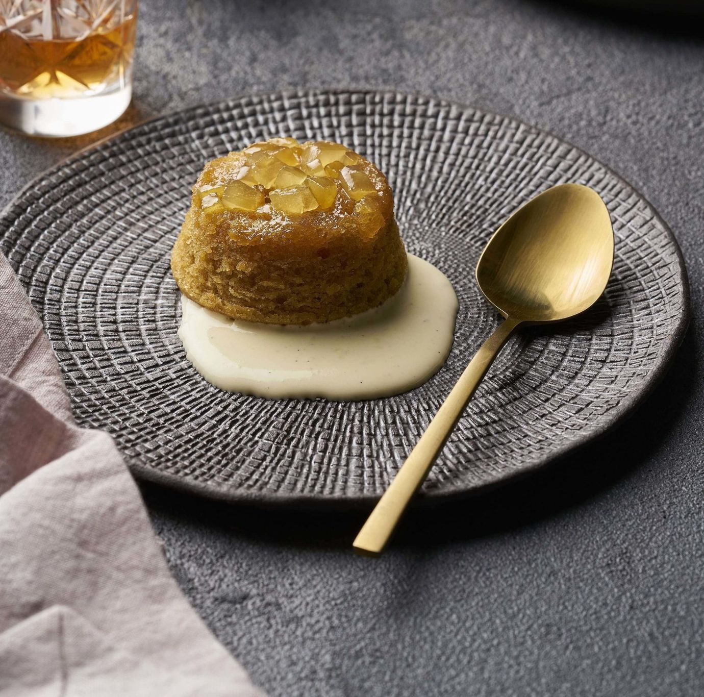 Ginger steamed pudding with cream anglaise
