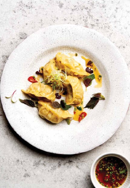 Prawn gyoza with coriander, soy and chilli
