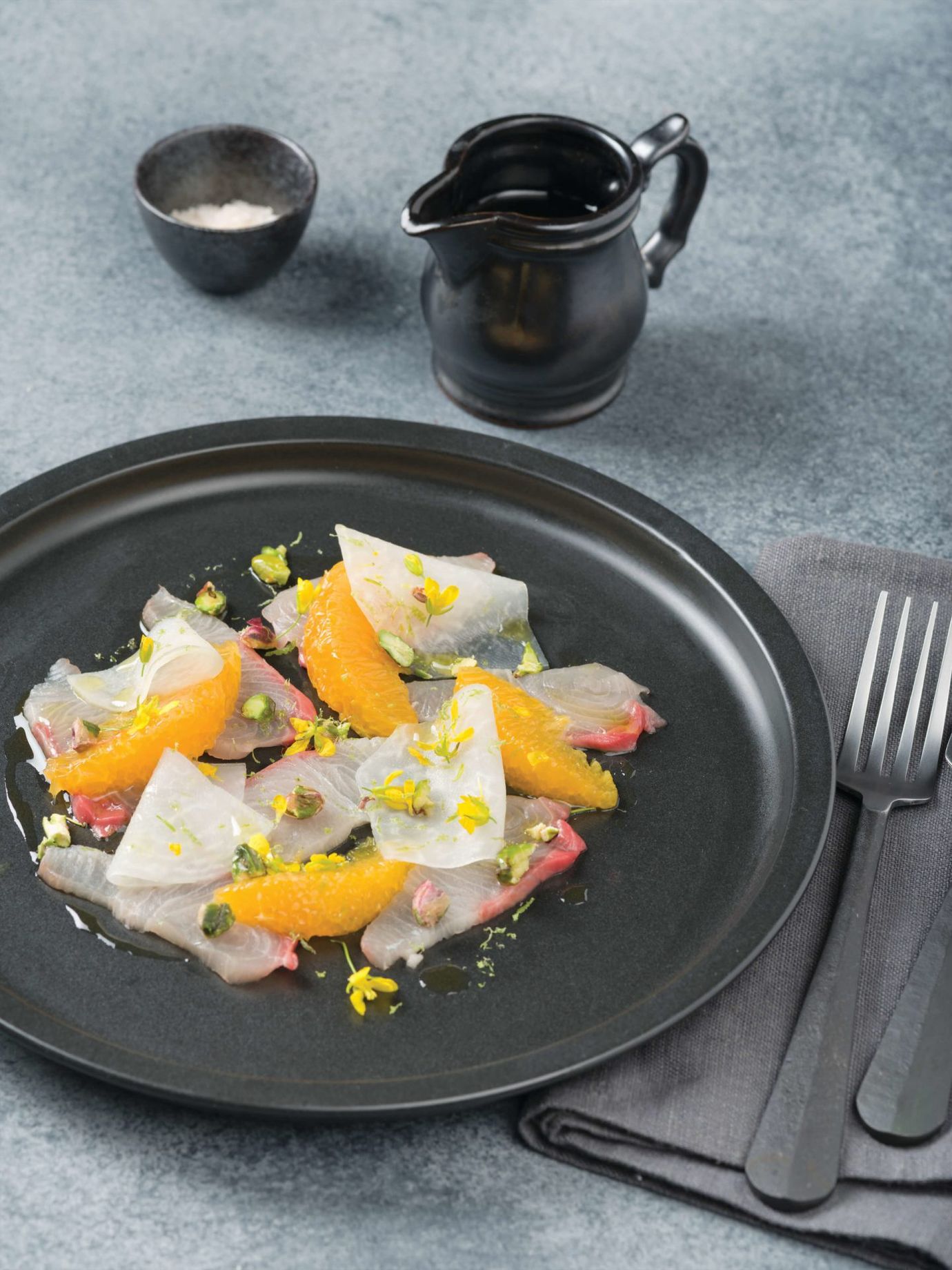 Kingfish marinated in citrus with pistachio
