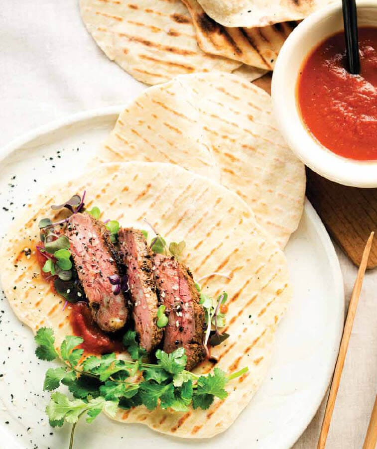 Lamb rump shawarma with tomato and tea sauce