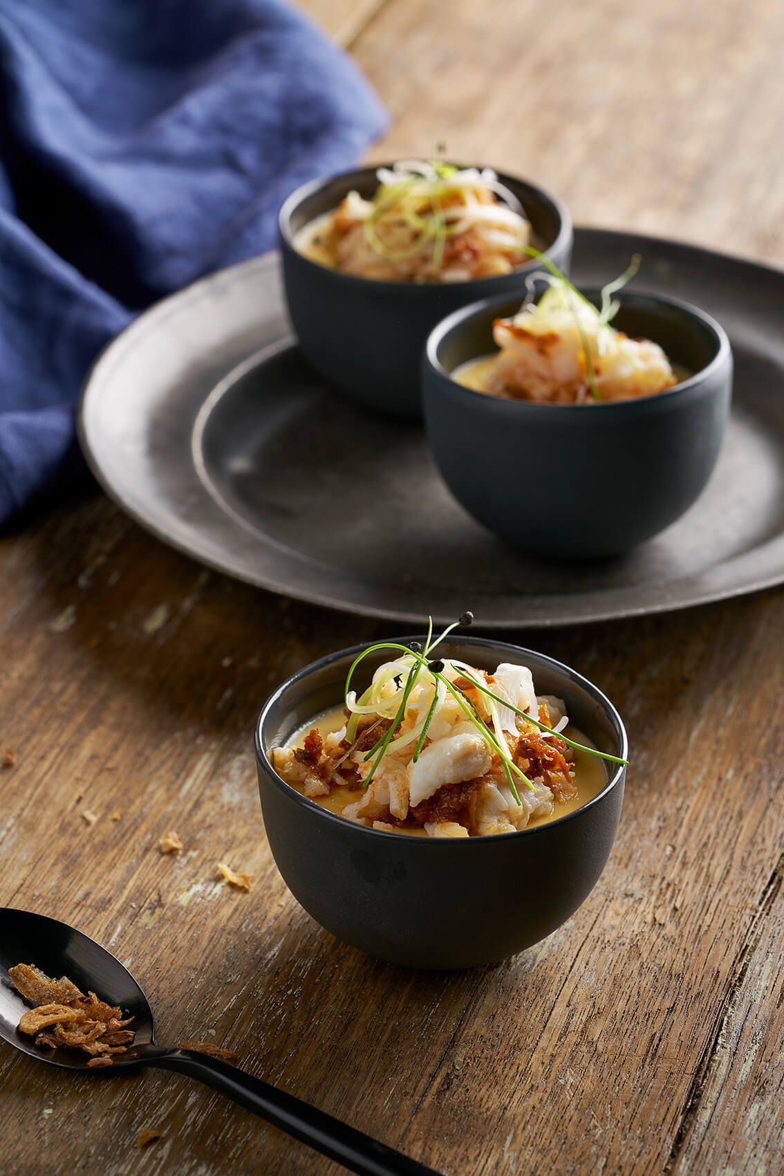 Steamed egg custard with crab in xo sauce