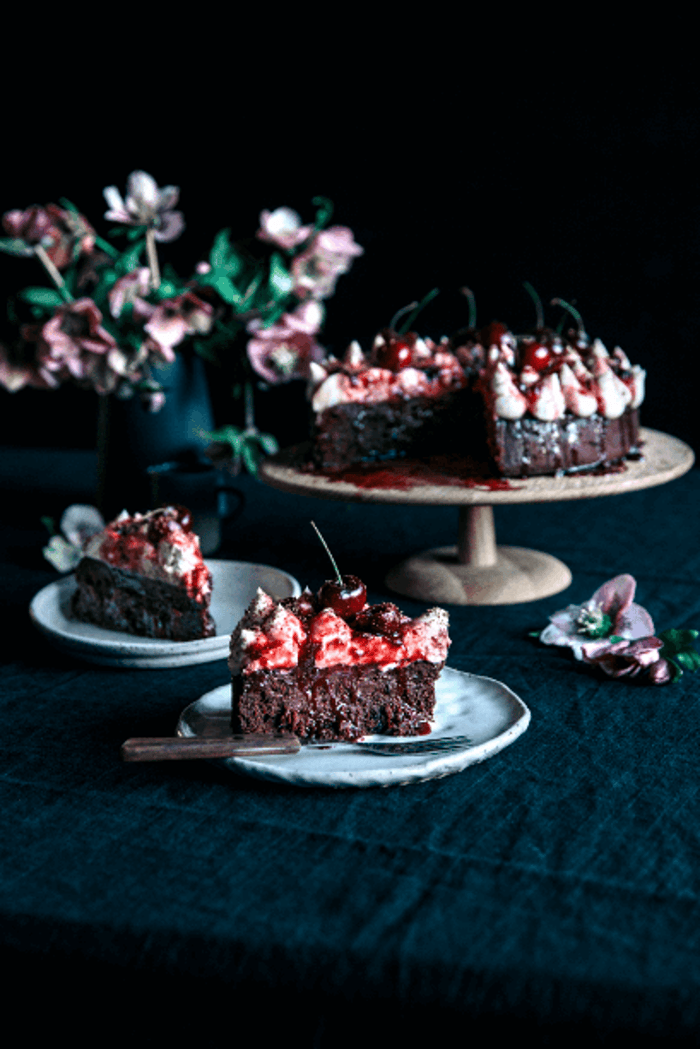 Steamed black forest mud cake