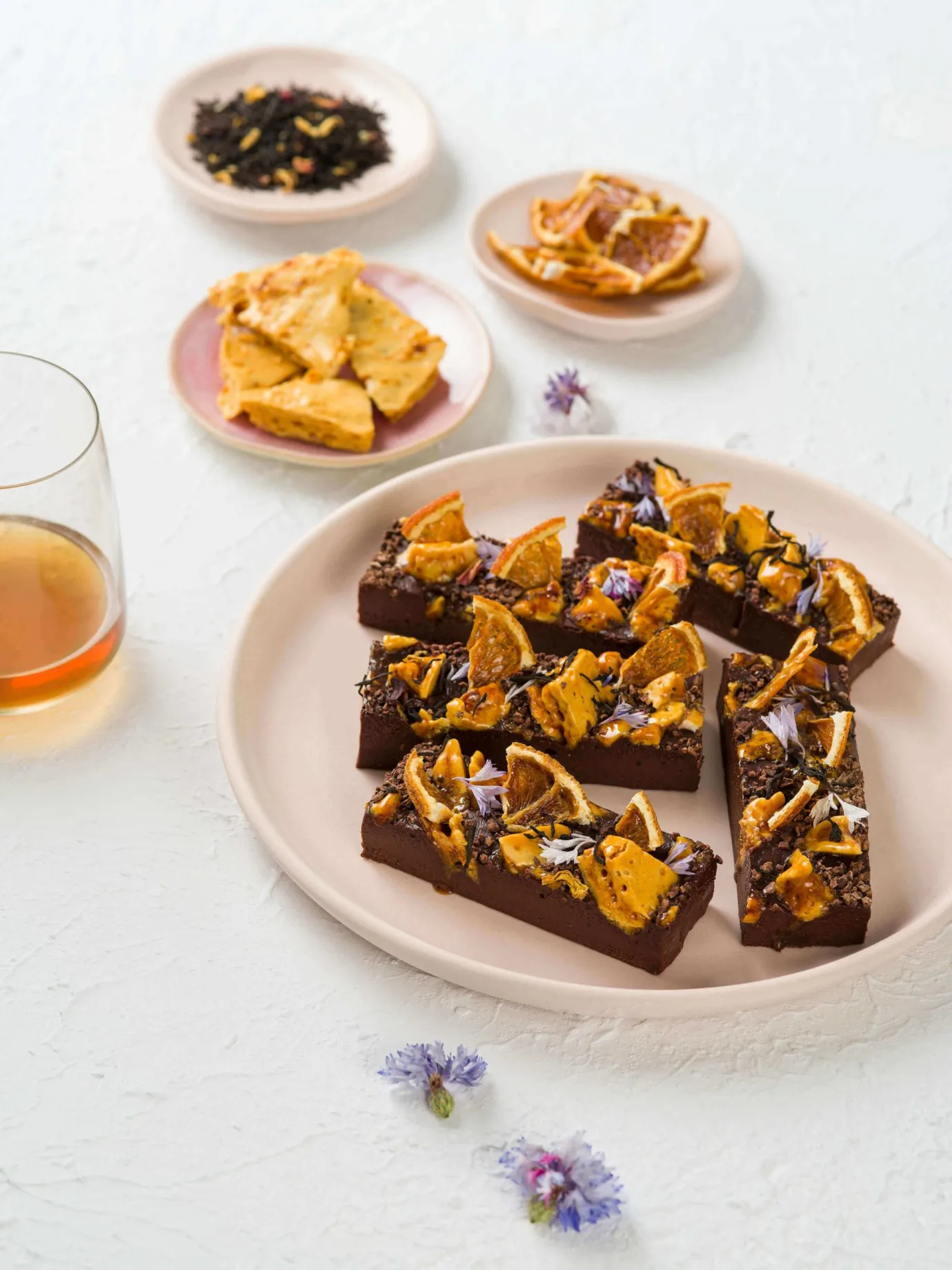 French Earl Grey chocolate torte with honeycomb and orange