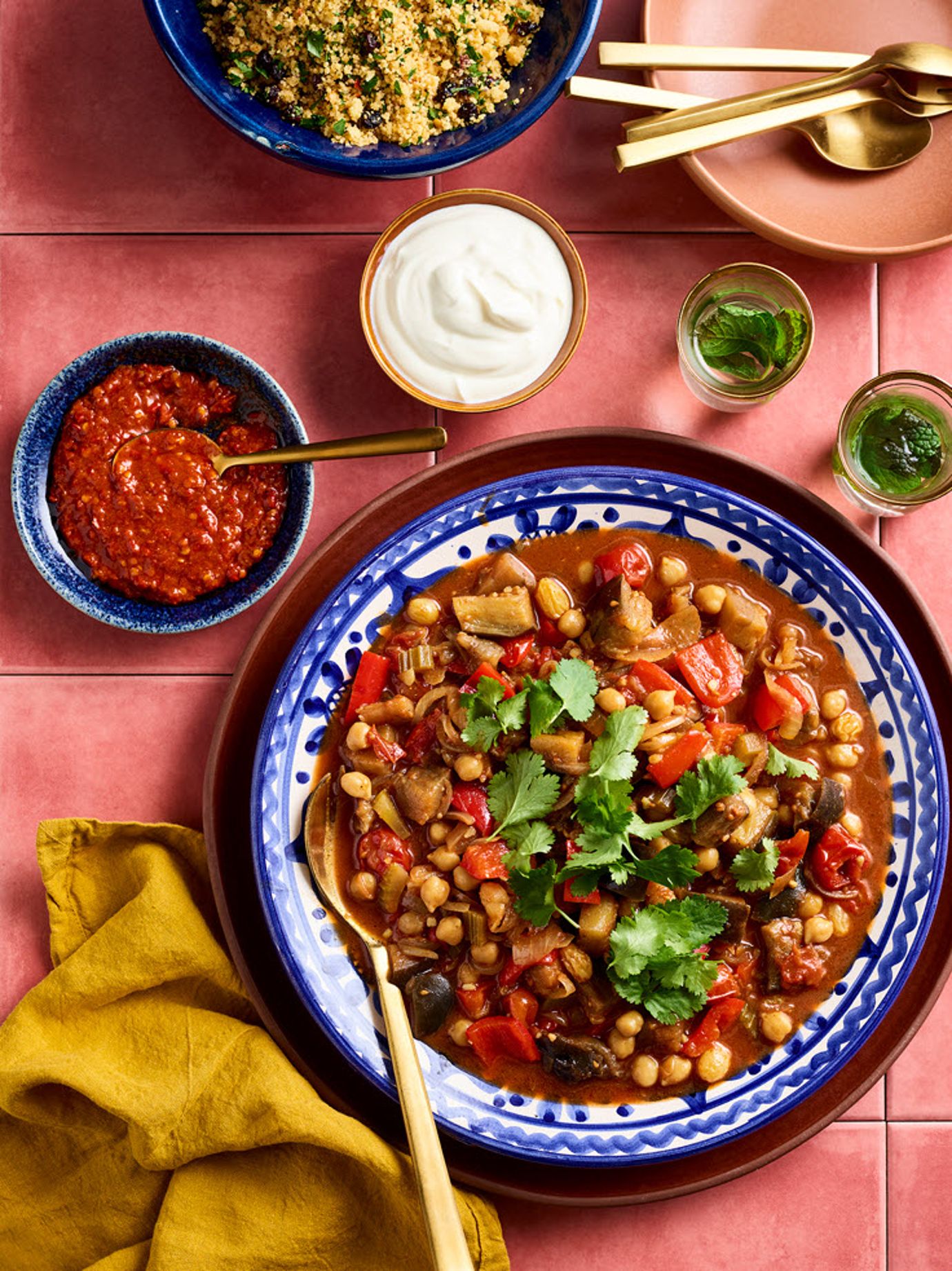 Eggplant and chickpea tagine with steamed couscous
