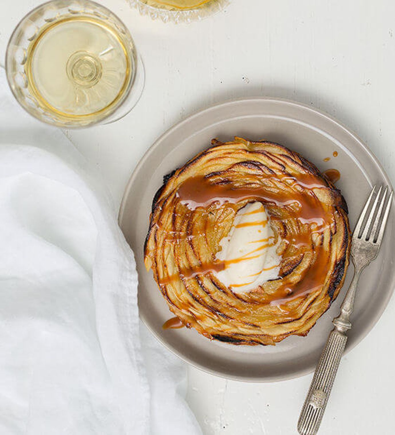 Apple ‘tarte fine', caramel sauce, vanilla ice cream