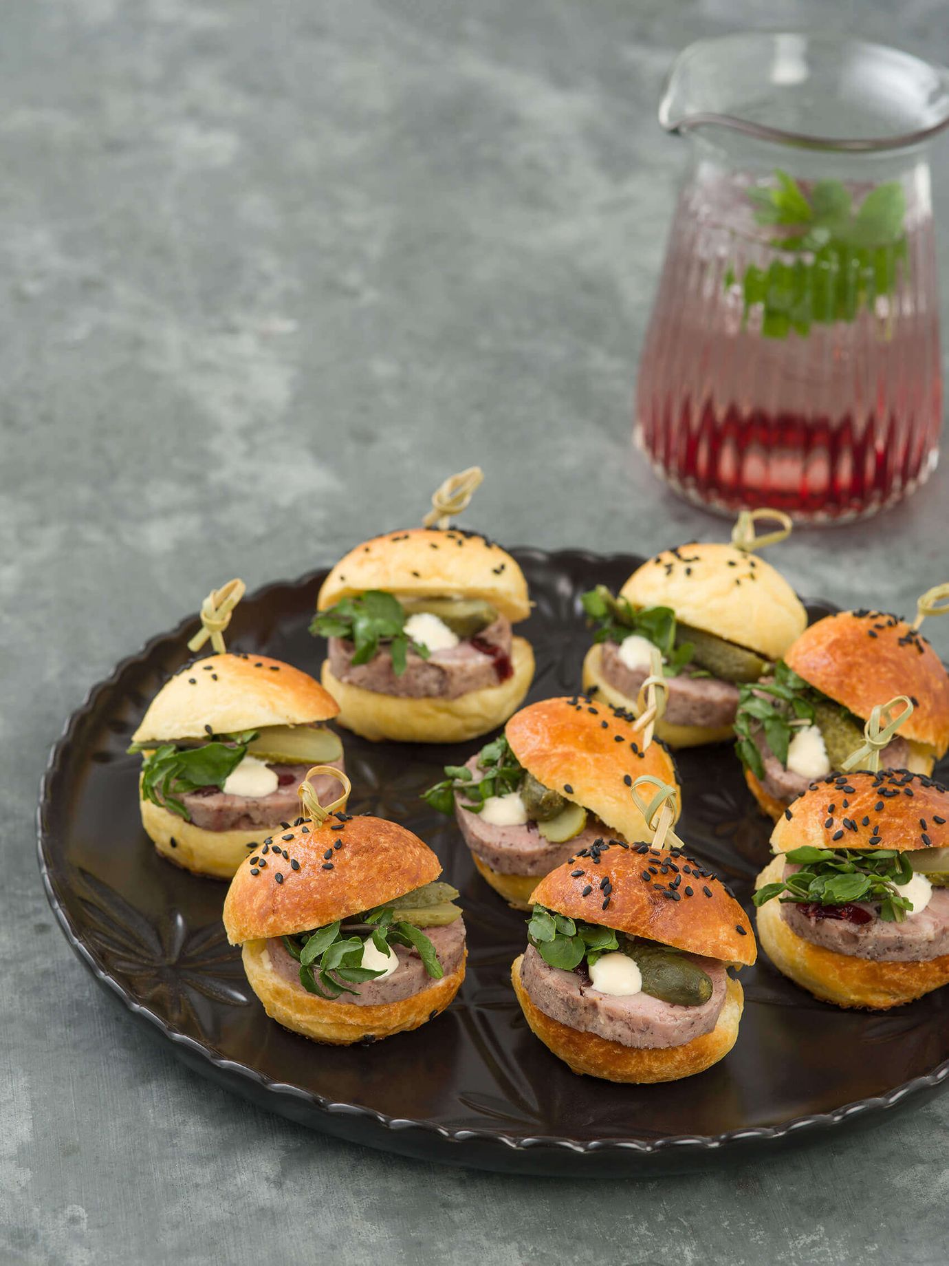 Duck confit and cranberry terrine slider buns
