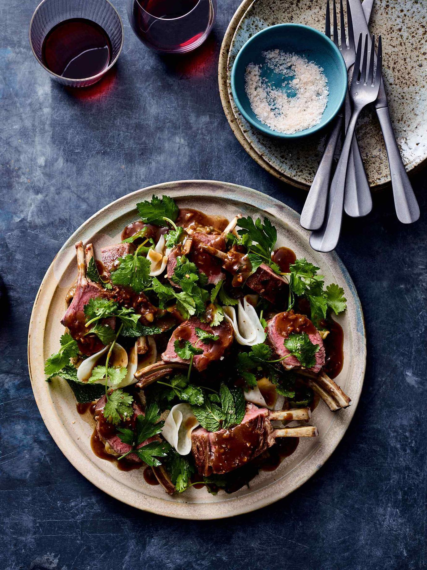 Lamb rack, eggplant, kohlrabi, garlic beurre noisette