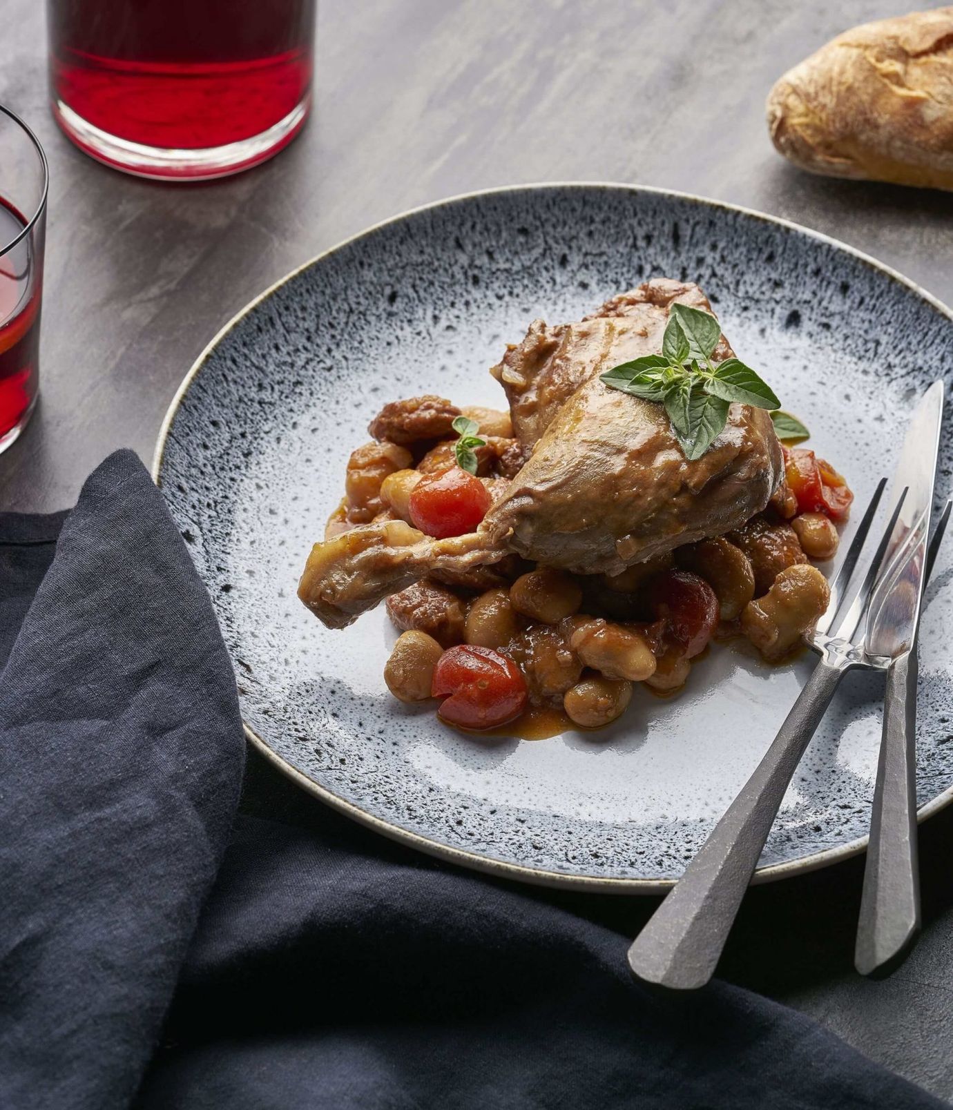 Slow-cooked duck legs with white beans and chorizo