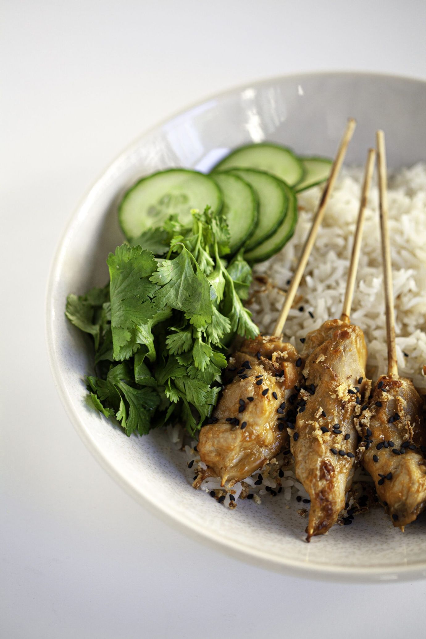 Chicken satay with ginger rice