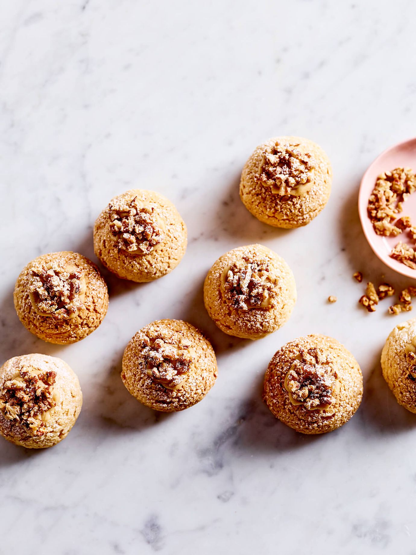 Jasmine tea choux buns with honey pears