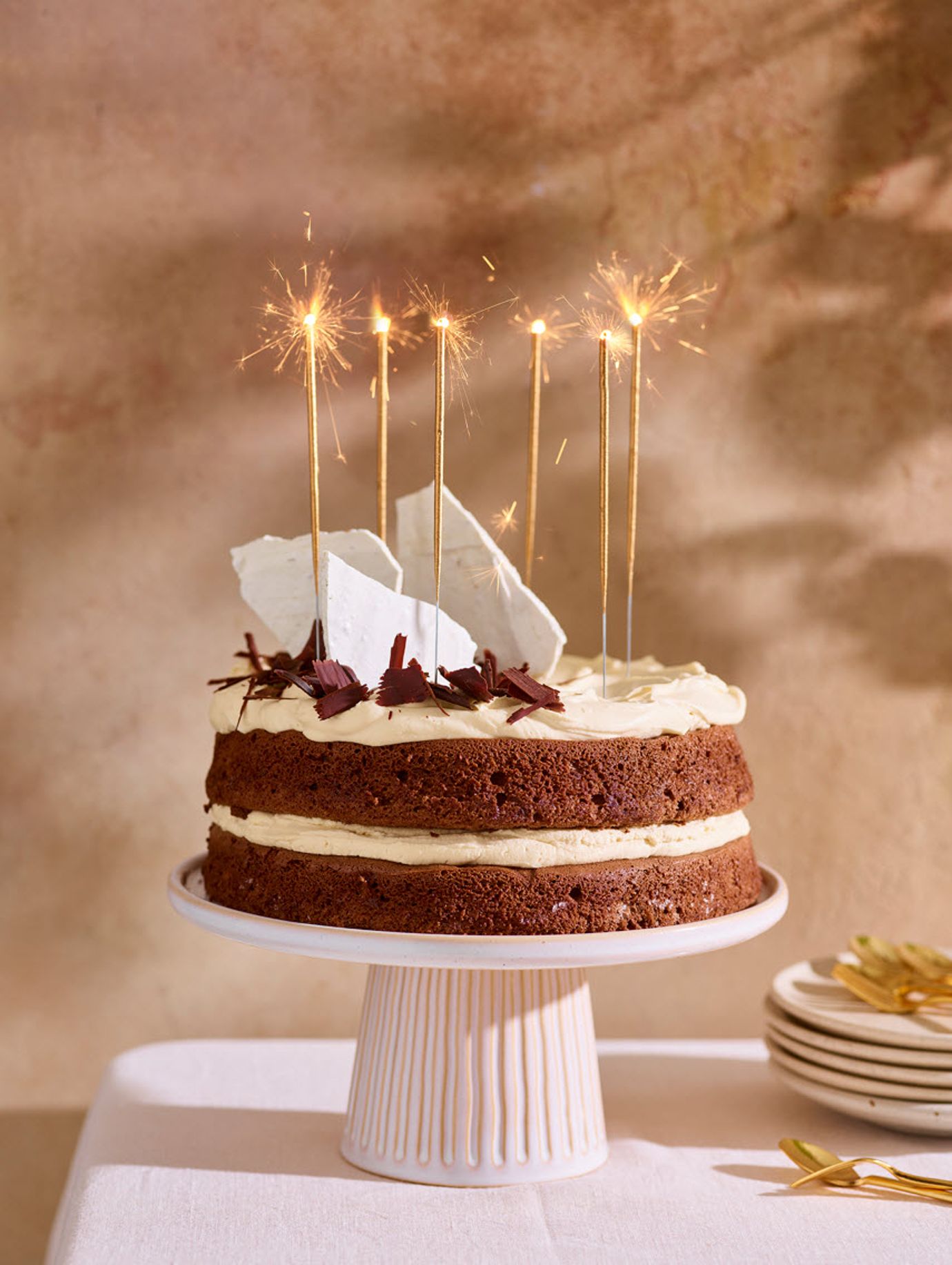 Chocolate sponge cake with tiramisu sabayon cream